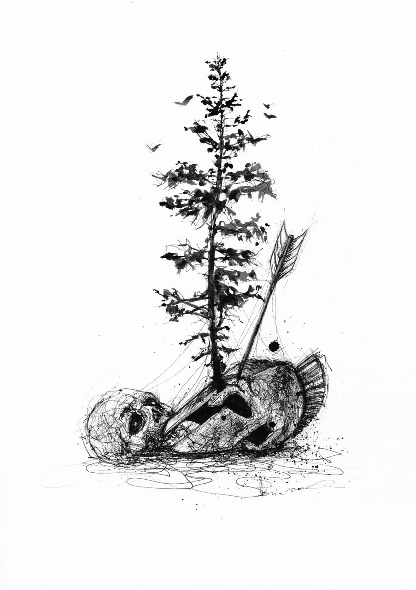 Expressive Portrait Ink Drawing By Doriana Popa, 8 X 12, Helmet, Original Artwork