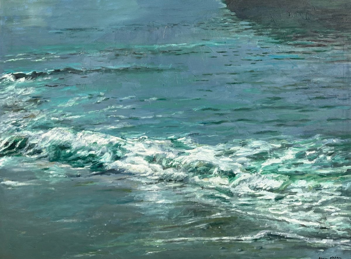 Impressionistic Landscape Oil Painting By Arun Prem, 36 X 28, Shoreline, Original Artwork