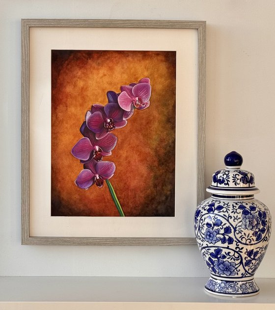 Purple Sensation Orchid Mixed Media Painting