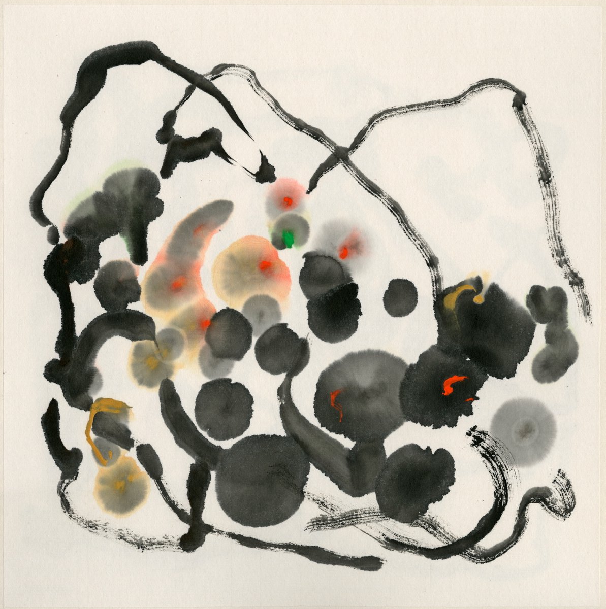 Organic Abstract Drawing By Lee Man Ki Joyce, 14 X 14", The Cityscape, Original Artwork