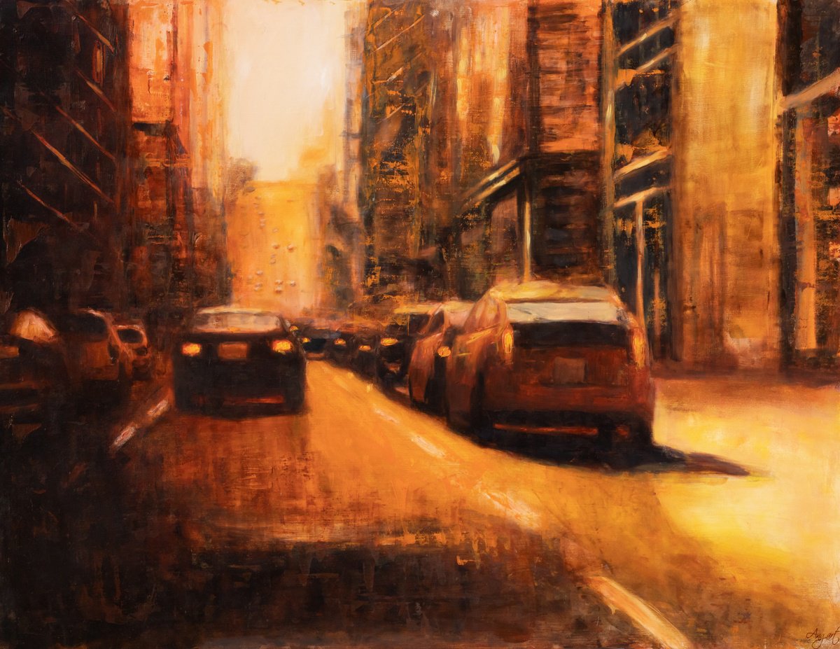 Impressionistic Cityscapes Oil Painting By Angela Suto, 41 X 31, San Francisco Blues, Original Artwork