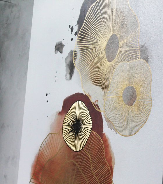 "Golden Molecules 4" Gold orange minimal art