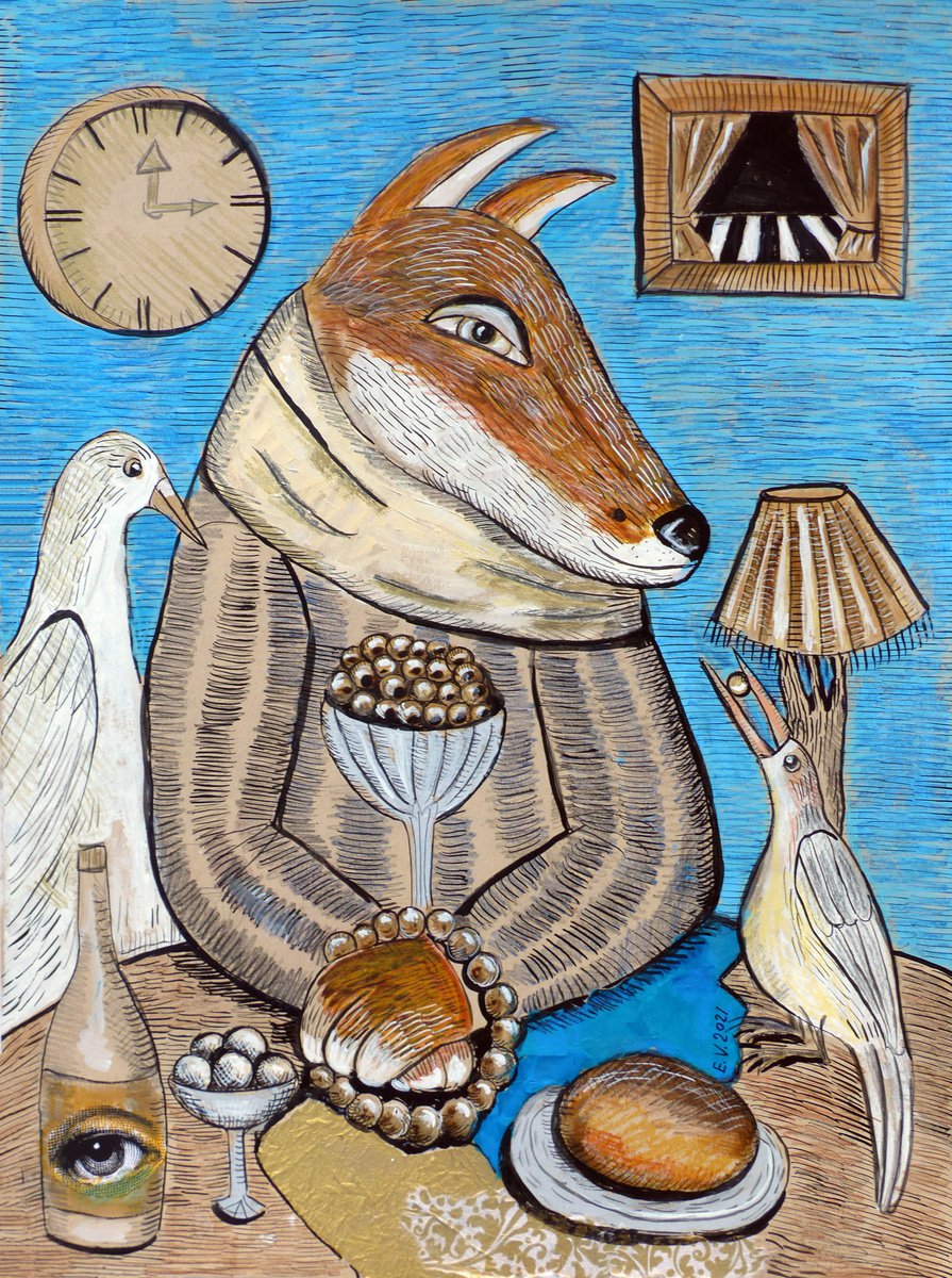 Surrealistic Painting , Eat Your Food With Gladness By Elizabeth Vlasova, 18 X 24, Artwork For Sale On Artfinder