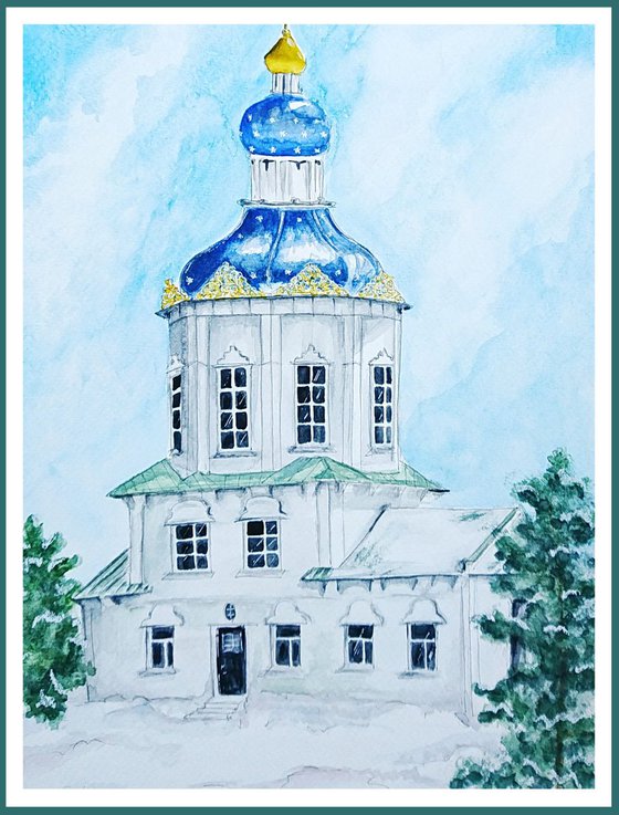 Church. Original watercolor painting by Svetlana Vorobyeva