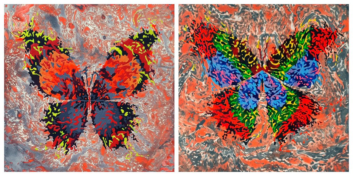 Abstract Animal Acrylic Painting By Mariia Raskin, 20 X 10", Set Of 2 «Autumn», Original Artwork