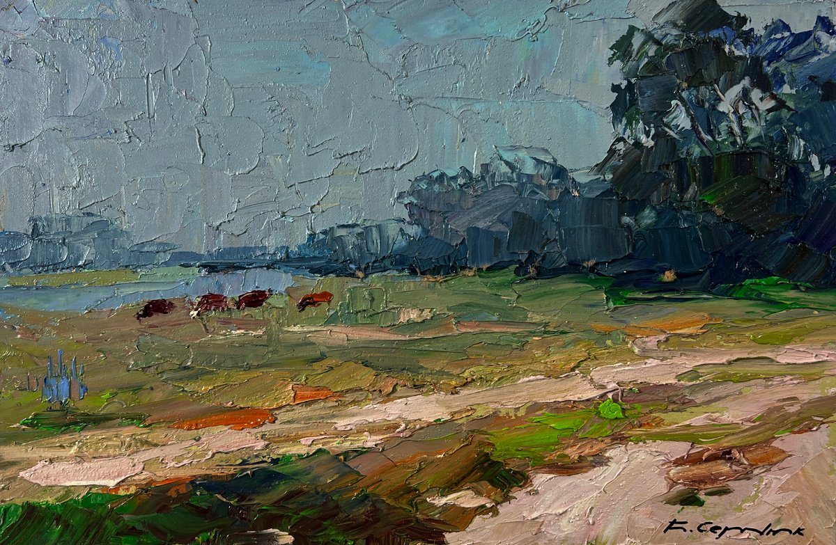 Field With Cows By Boris Serdyuk, 12 X 8, Artwork For Sale On Artfinder