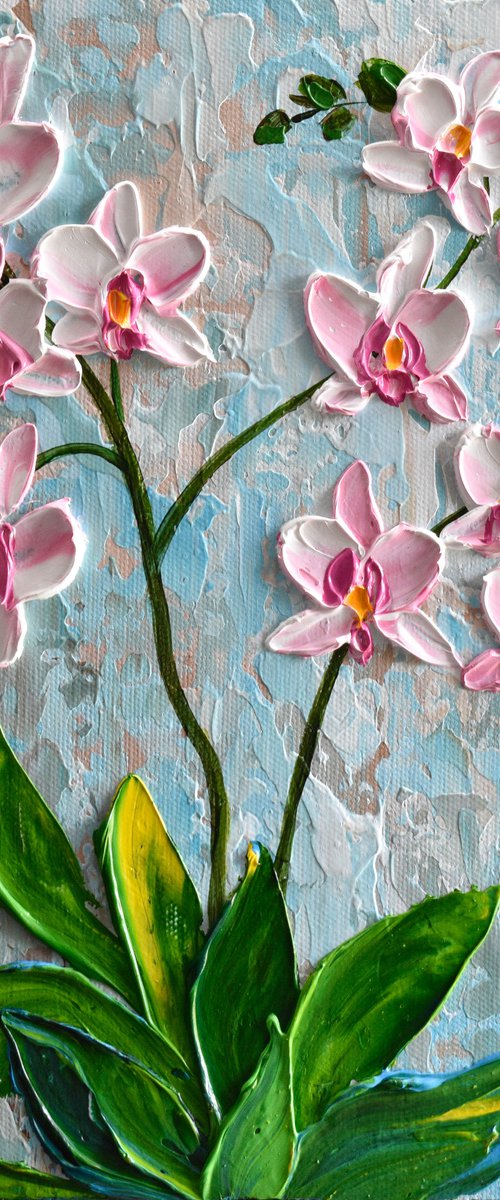 Pink Orchid IV - Impasto Flowers by Olga Tkachyk