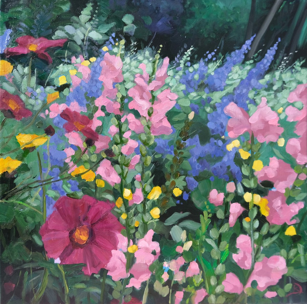 Organic Botanical Oil Painting By Kerry Lisa Davies, 16 X 16", Desire, Original Artwork