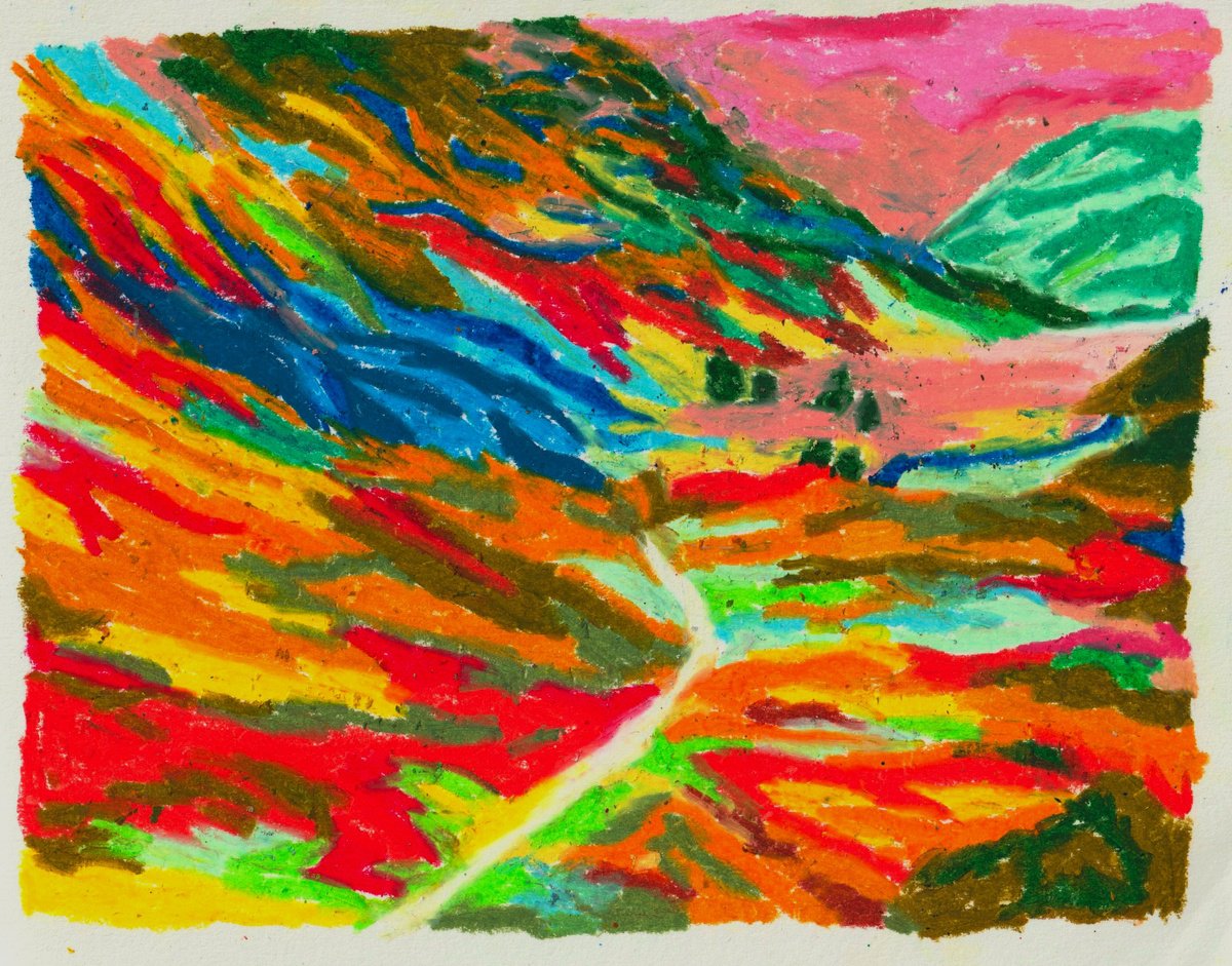 Graphic Landscape Pastel Drawing By Ewen Farr, 12 X 9, Beard, Original Artwork