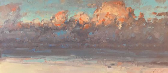 Evening Clouds, Original oil painting, Handmade artwork, One of a kind