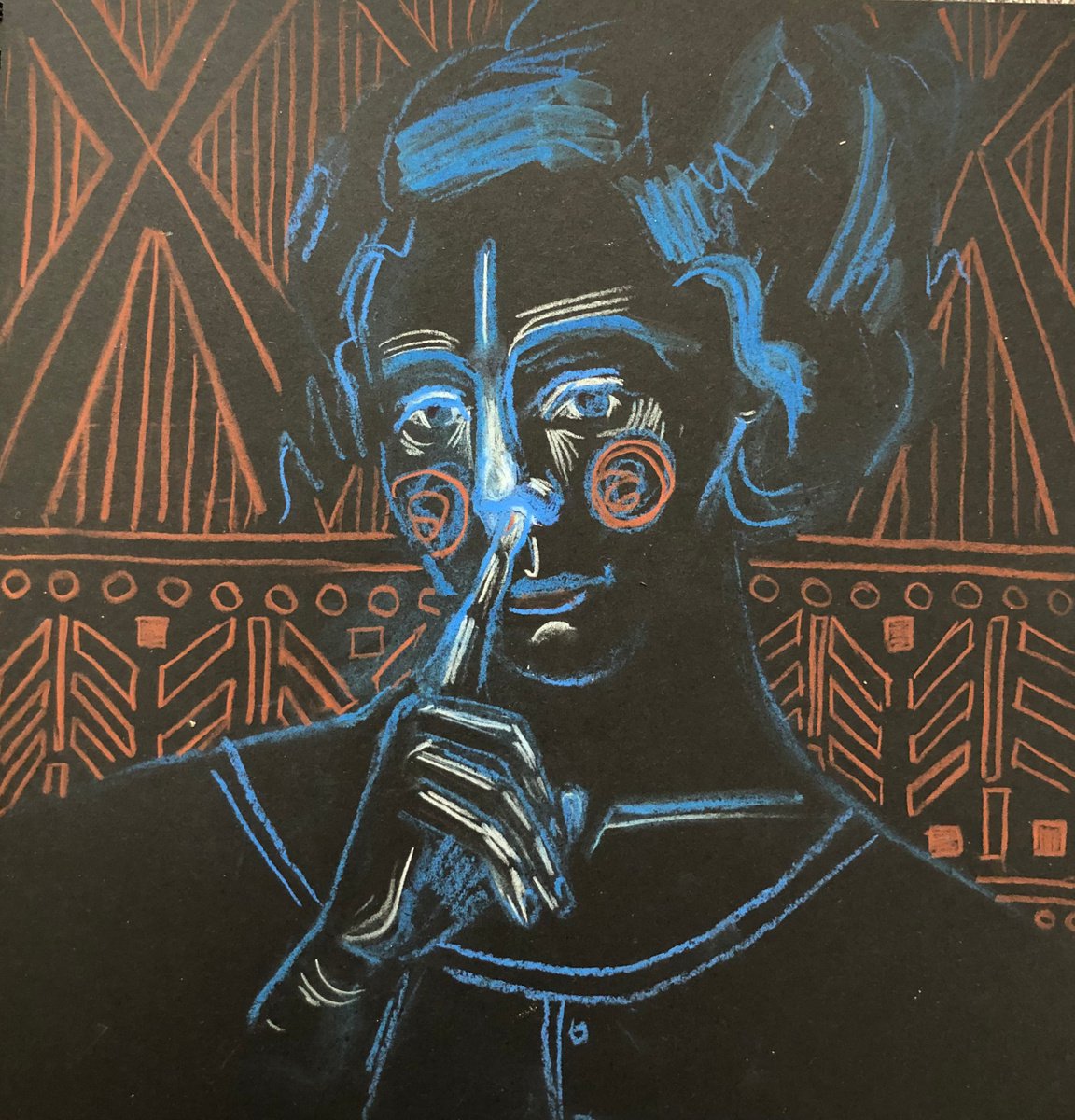 Naive Portrait Pastel Drawing By Yuliia Chaika, 11 X 11", Everyone Does It, Original Artwork