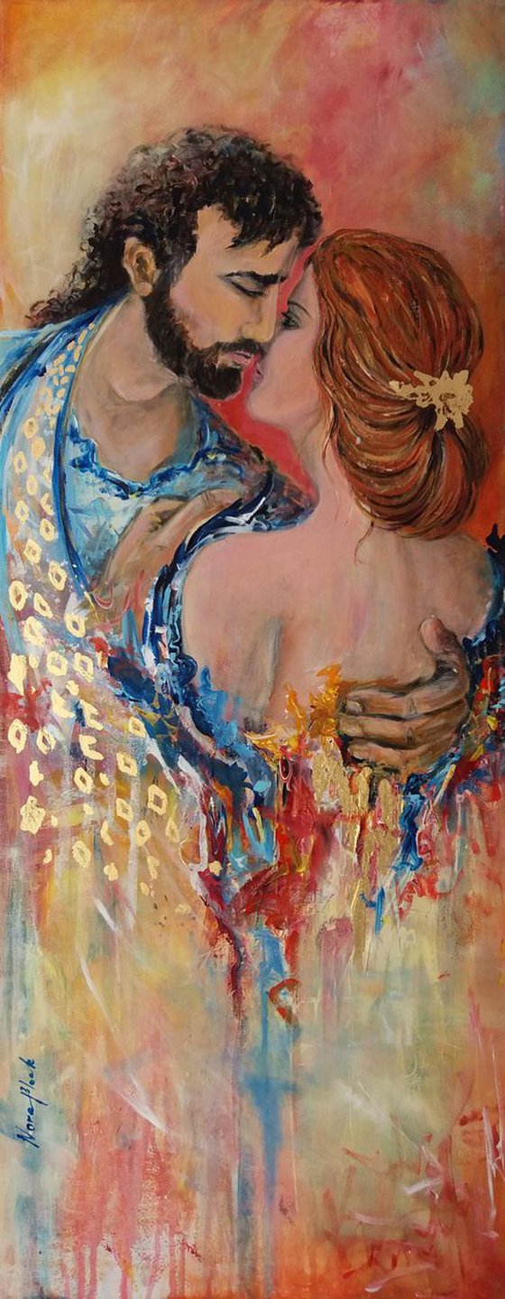 "David and Bathsheba", original acrylic painting, 40x100x3cm.