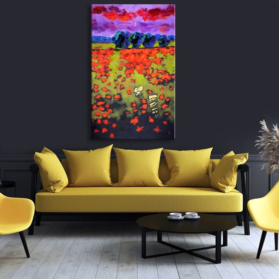 Abstract Landscape. Red Poppies Field.