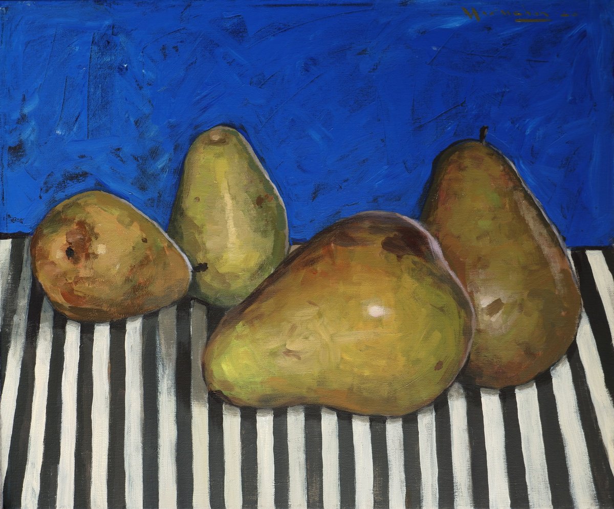 Still Life Acrylic Painting By Nikita Maksimchuk, 24 X 20", Pears, Original Artwork