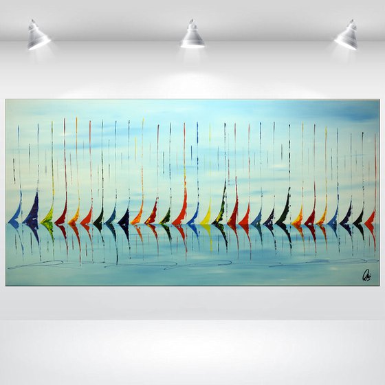 Regatta  - XXL  Abstract- Colourfull Sailboat Painting- Large Acrylic Art Canvas Wall Art Ready to hang