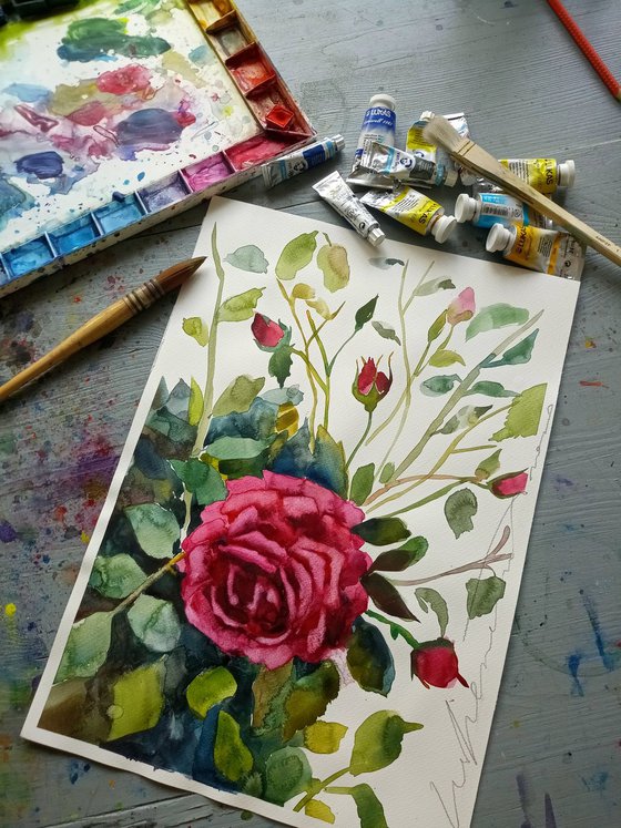 A Single Rose in Watercolor Floral Painting