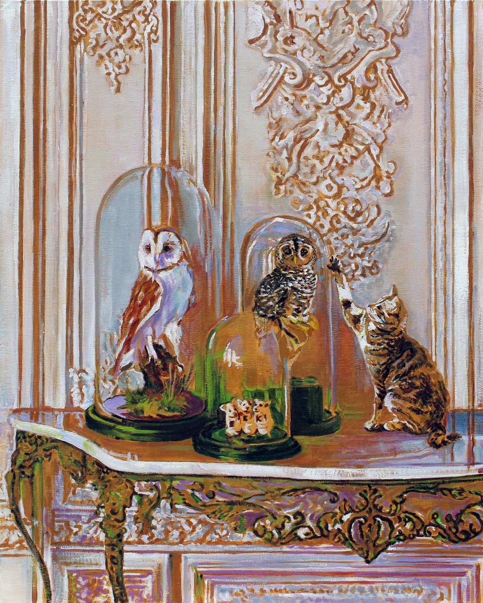 Impressionistic Animal Oil Painting By Timothy Adam Matthews, 16 X 20", Taxidermy Cat #2, Original Artwork