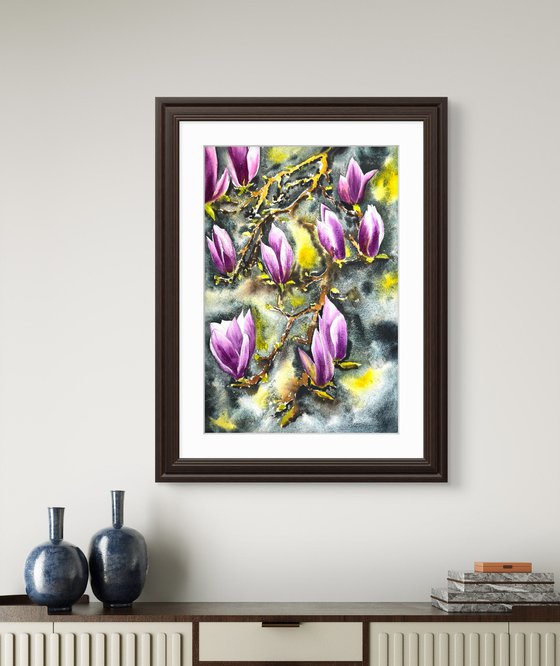 Pink white magnolia branch