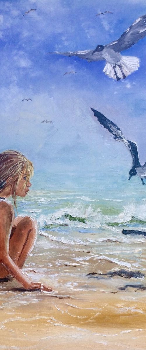 Girl and a seagulls by Inna Montano