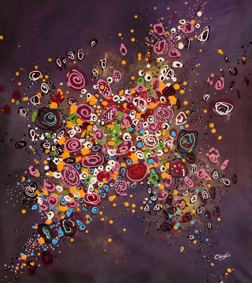 Abstract Botanical Acrylic Painting By Cecilia Frigati, 30 X 35, I Nostri Carnevali#1, Original Artwork