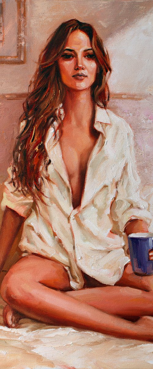 Jenny's morning by Yaroslav Sobol  (Modern Impressionistic Romantic Beautiful Girl Oil painting Gift) by Yaroslav Sobol