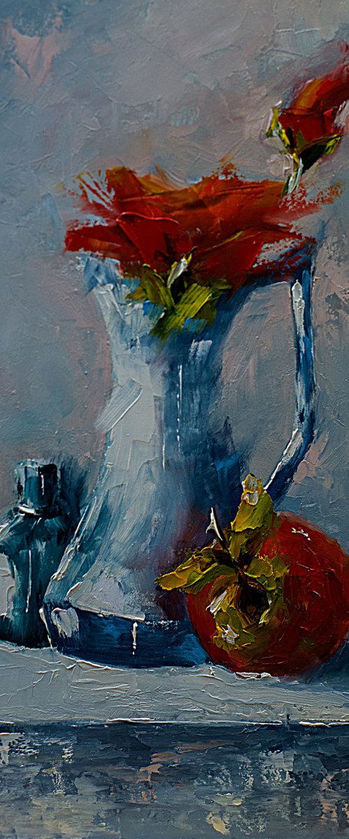 Apple and flowers. Still life painting. Gift idea by Marinko Šaric