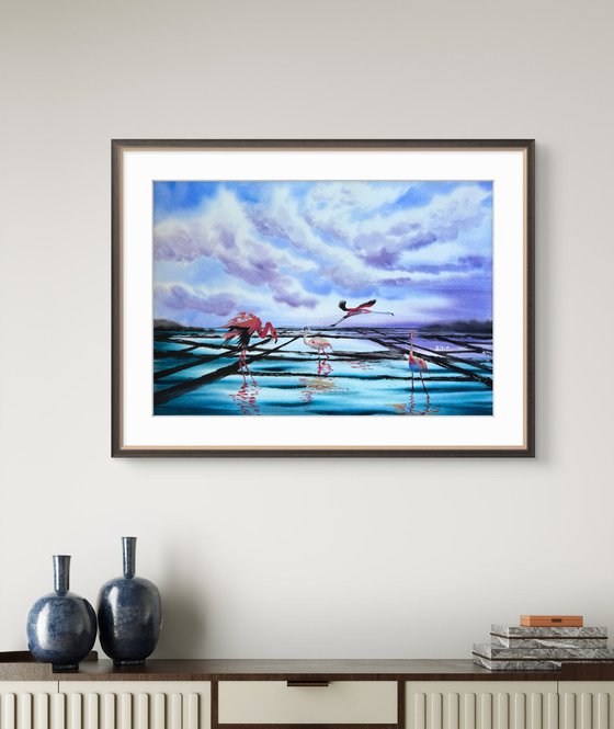 Flamingo Birds Sunset