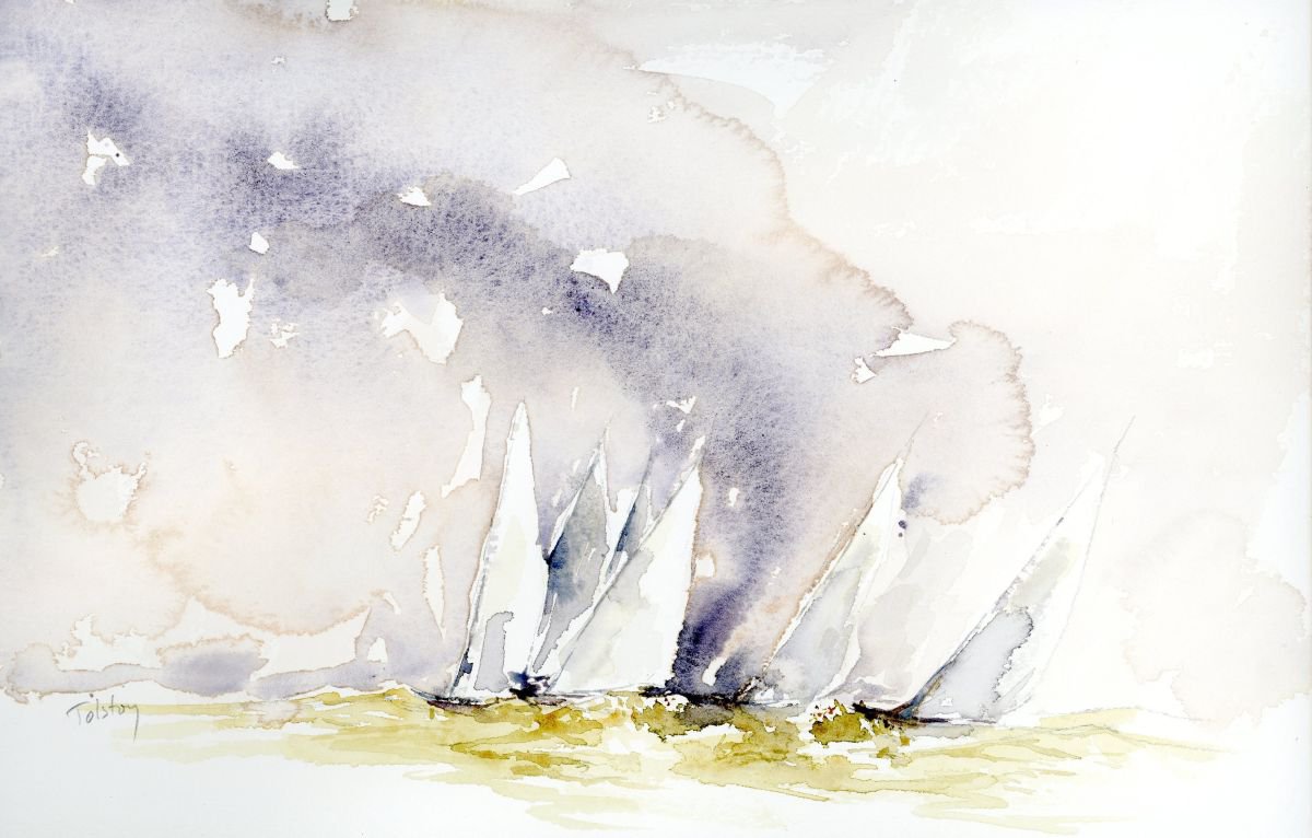 Impressionistic Landscape Watercolour By Alex Tolstoy, 15 X 10, Chasing The Wind, Original Artwork