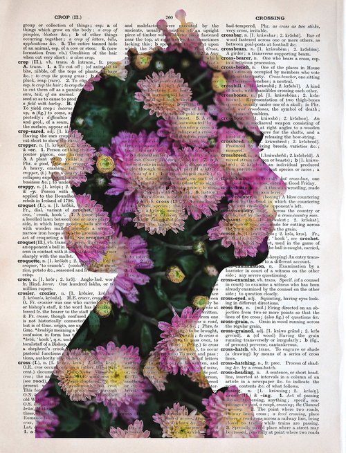 Queen Elizabeth II - Violet Flowers - Collage Art on Large Real English Dictionary Vintage Book Page by Jakub DK - JAKUB D KRZEWNIAK