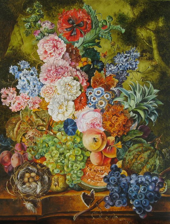 Peonies and Grapes Still Life