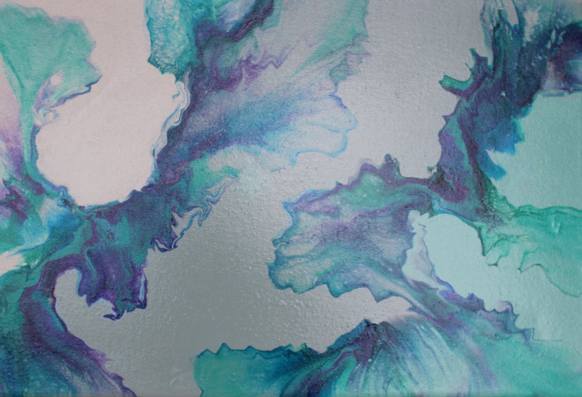 Abstract Acrylic Painting By Debbie Young, 18 X 12, Marine Swirls, Original Artwork