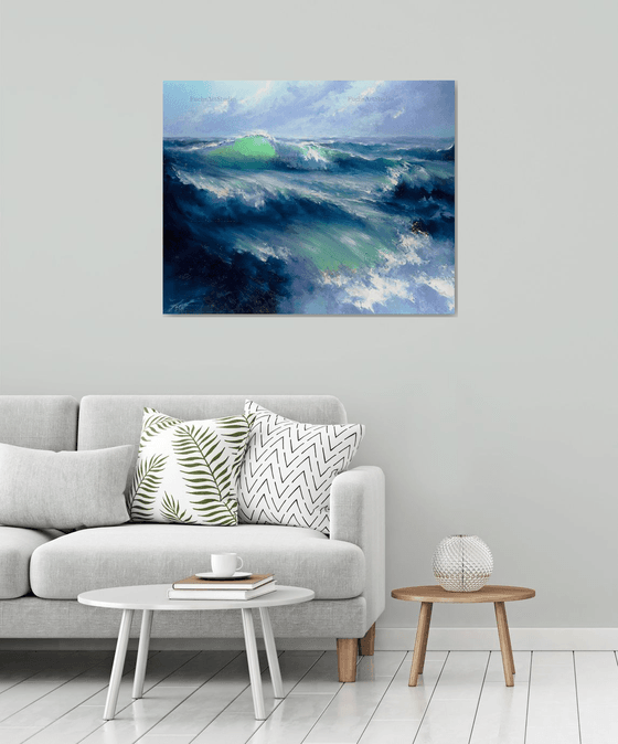 Morning Storm. Seascape scene. Ocean Painting.