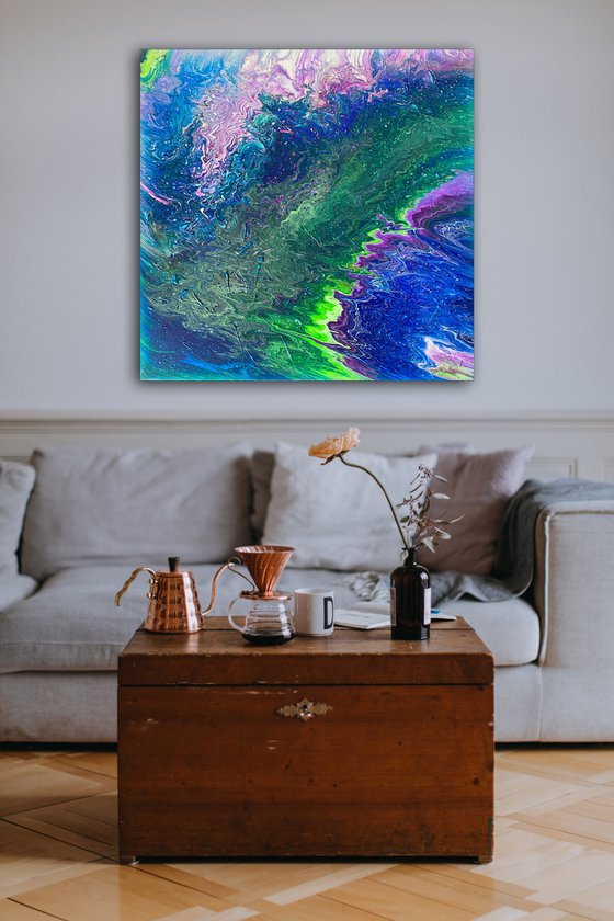 "Good Vibrations" - FREE USA SHIPPING - Original Abstract PMS Fluid Acrylic Painting - 30 x 30 inches