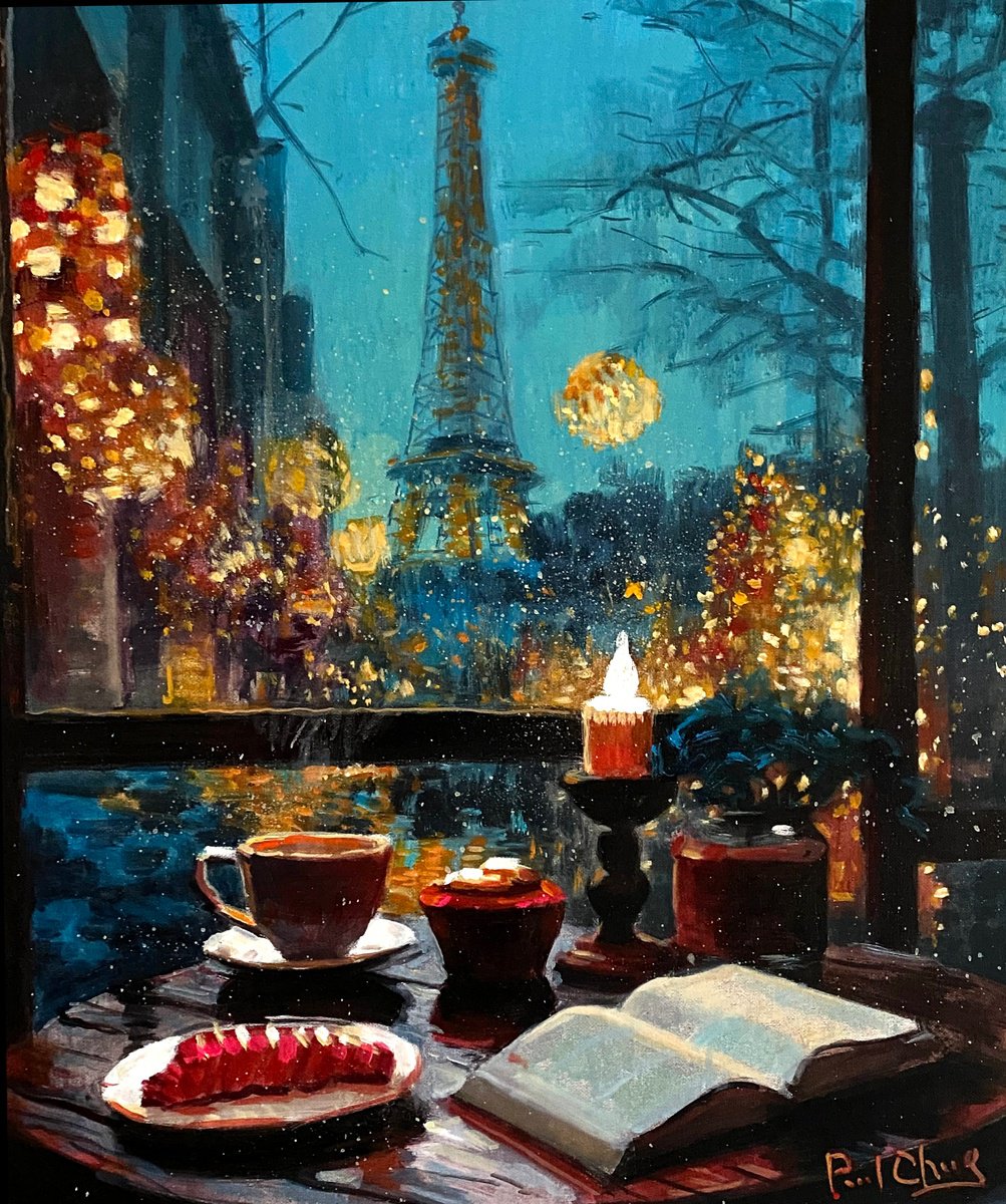 Impressionistic Cityscapes Acrylic Painting By Paul Cheng, 20 X 24", Whispers Of Parisian Night, Original Artwork