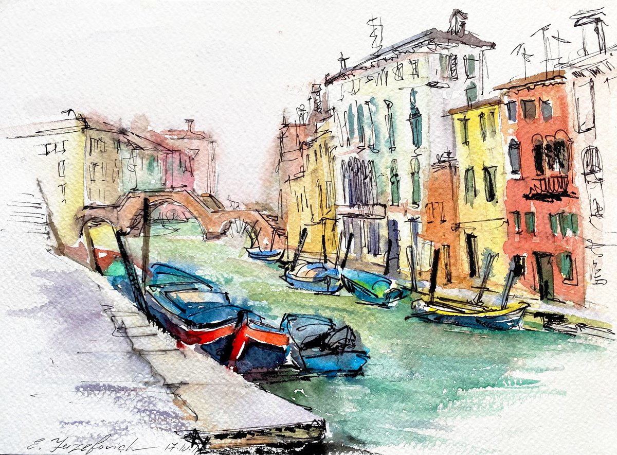 Impressionistic Watercolour , Sestiere Di Cannaregio, Venezia By Elena Yuzefovich, 12 X 9, Artwork For Sale On Artfinder