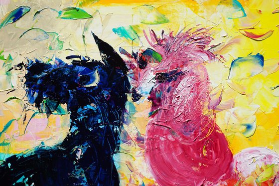 Blue Schnauzer and Pink Poodle 30x40in (~76x100cm)