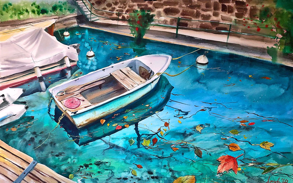 Impressionistic Landscape Watercolour By Ksenia Astakhova, 35 X 24", Autumn In Montreux, Original Artwork