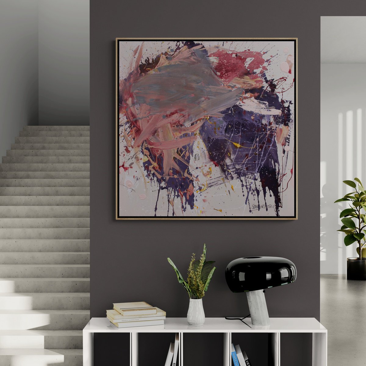 Expressive Abstract Painting By Daniela Schweinsberg, 39 X 39, Nachtschwarmer Ii, Original Artwork