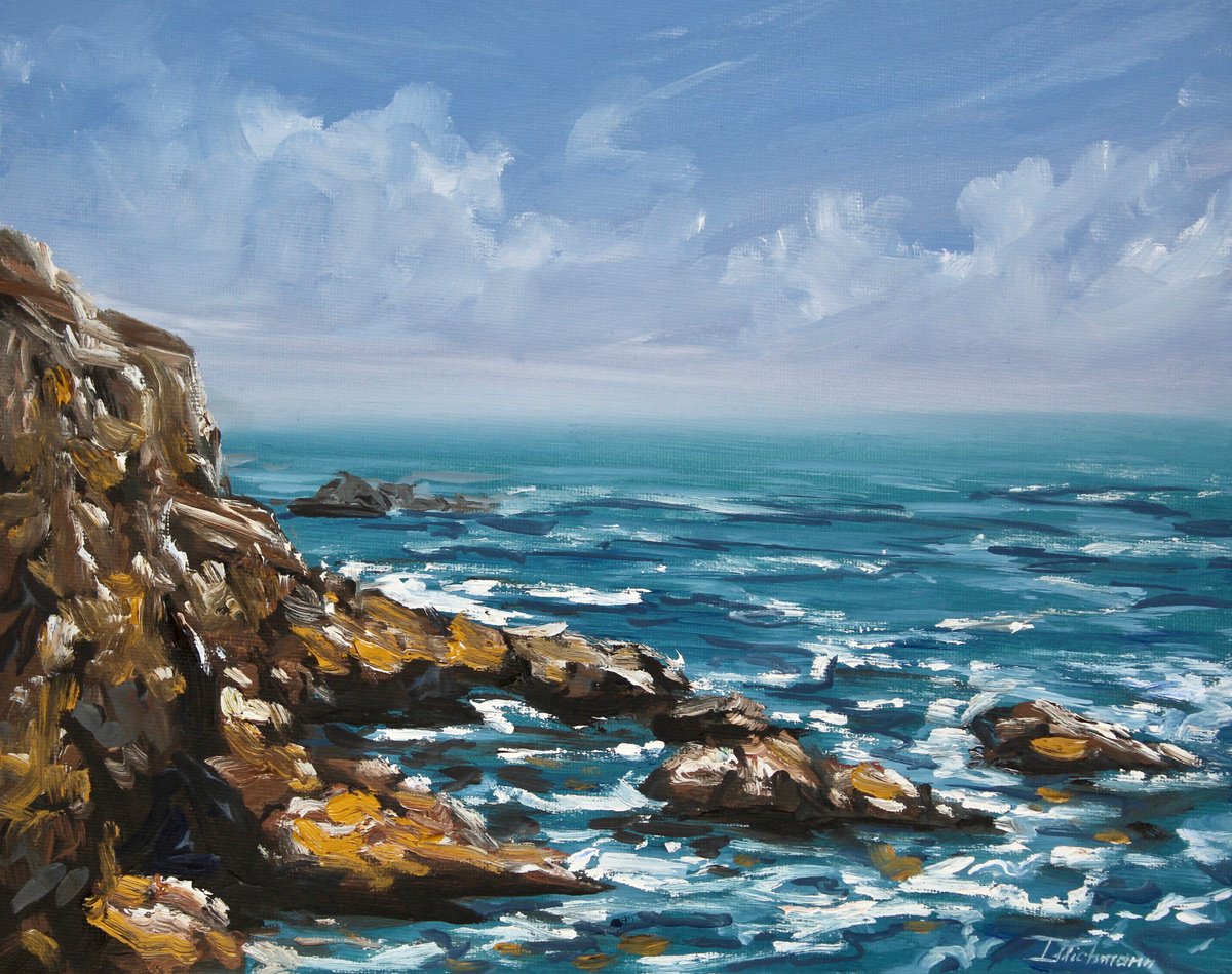 Impressionistic Landscape Oil Painting By Liza Illichmann, 12 X 9", Coastal Romance, Original Artwork