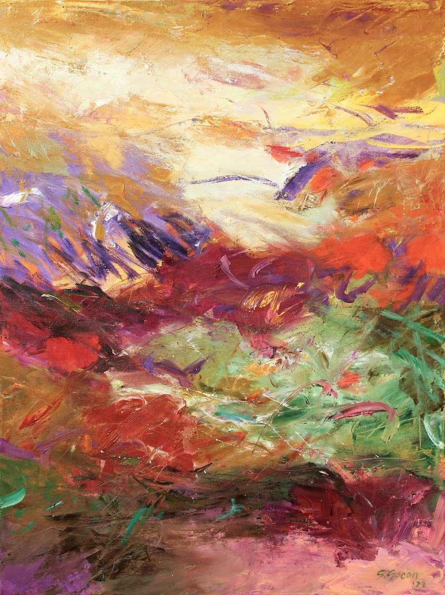 Abstract Oil Painting By Simona Gocan, 24 X 32", Silent Desert 2, Original Artwork