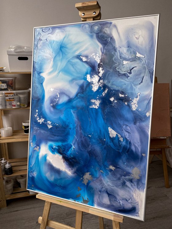 Silver Blue Large Abstract