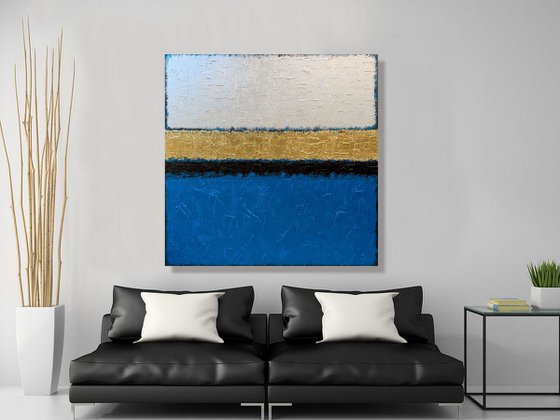 Blue Infinity - XL LARGE,  TEXTURED, GOLD LEAF ABSTRACT ART – EXPRESSIONS OF ENERGY AND LIGHT. READY TO HANG!