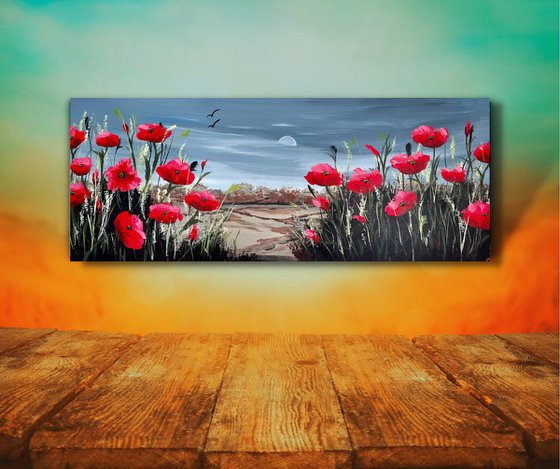 Red Poppies on a Panoramic Canvas