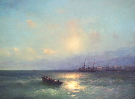 Seascape, Large size, Antique Style,  Original oil Painting, Handmade art, Museum Quality, Signed, One of a Kind