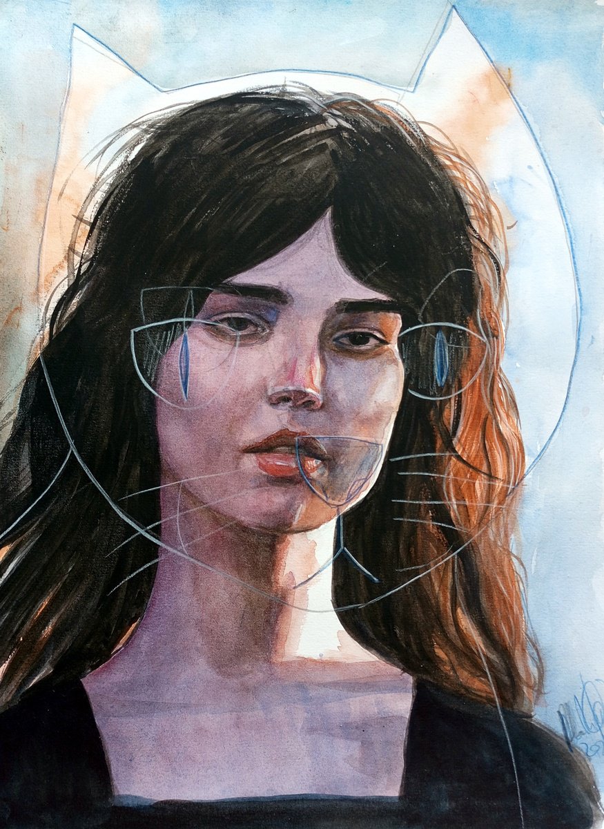 Surrealistic Pastel Drawing , Cat Woman By Paolo Beneforti, 11 X 15, Artwork For Sale On Artfinder