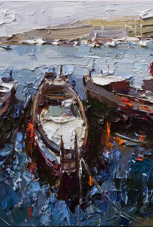 Boats - Original oil painting by Anastasiia Valiulina
