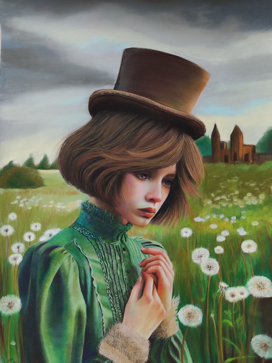 Photorealistic Portrait Pastel Drawing By Laura Muolo, 20 X 28", Melancholy Of A Time Gone By, Original Artwork