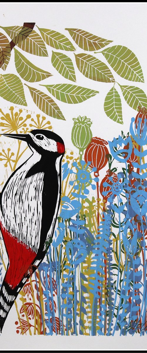 Woodpecker and Flowers by Mariann Johansen-Ellis