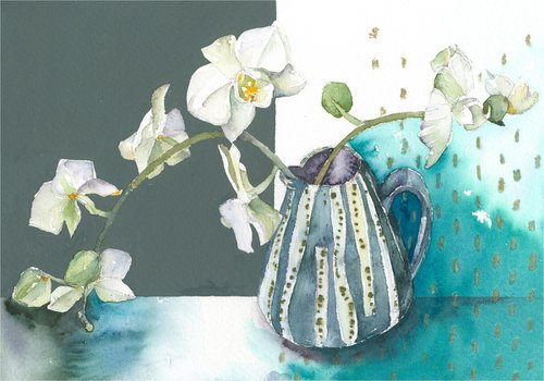 Moth Orchid Stem in Small Jug by Vivienne Cawson