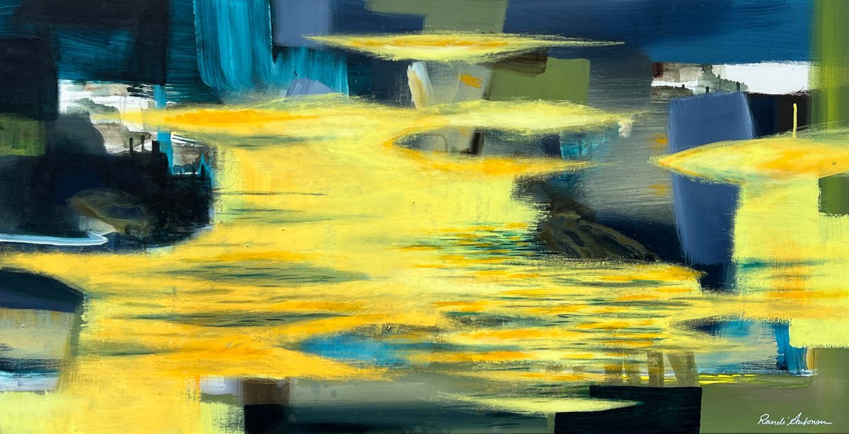 Organic Abstract Acrylic Painting By Randi Antonsen, 47 X 24", Blue Is The Warmest Color, Original Artwork